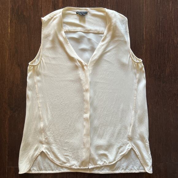 Theory Sleeveless Draped V-Neck Blouse Top Ivory Silk Women's Medium XS-S (P TP) - Picture 1 of 6